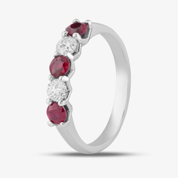 T. H. Baker Platinum Brilliant Cut Ruby & Diamond Five Stone Ring 32706