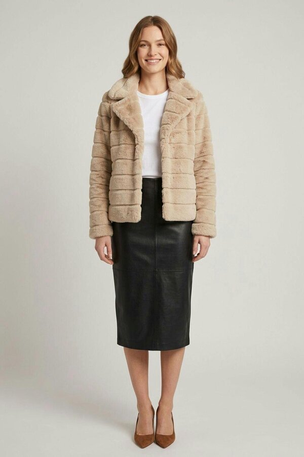 Izabel London Faux Fur Cropped Jacket - Beige