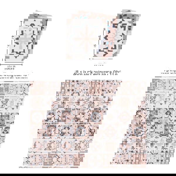 WT1562 - Menara Pink and Grey Cement Moroccan Wall Tile Sticker Set - 15 cm x 15 cm - 24 pcs