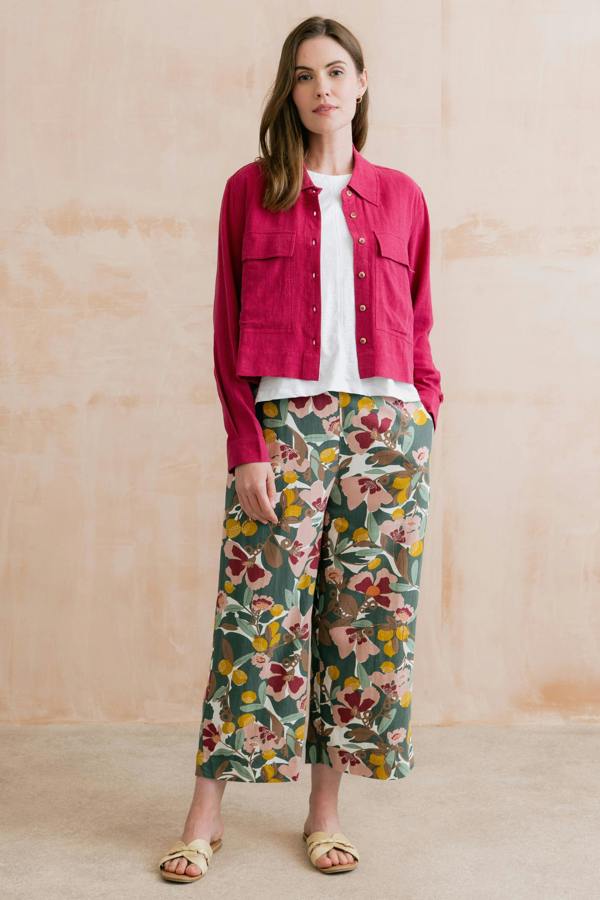 Lily & Me Greta Ceres Print Cropped Trousers Laurel Green