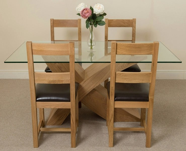 That's Furniture Valencia Oak Small Glass Dining Table & Lincoln Oak Chairs