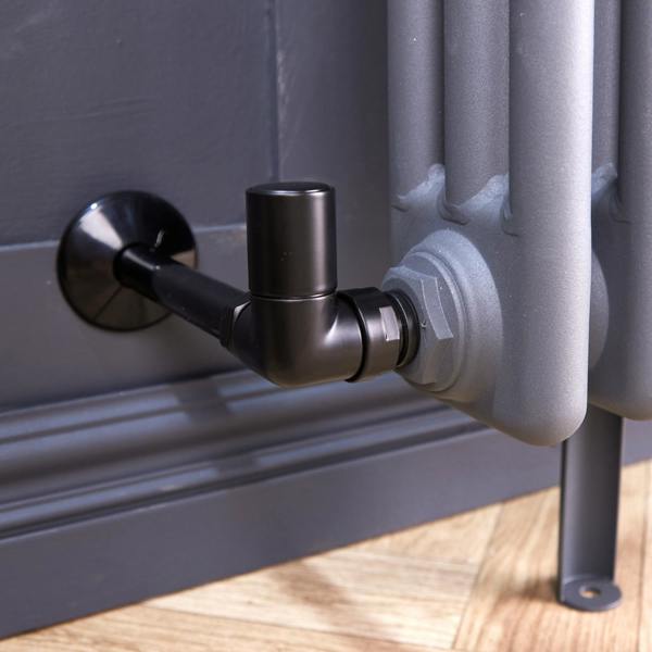 Flode Corner Round Manual Radiator Valve Pack | 15mm x 1/2″ | Satin Black