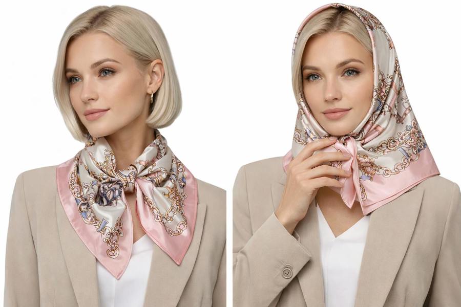 Anyyou Fashion Premium Satin Square Scarf – White Pink 562 Silk-Feel Neckwrap for Women