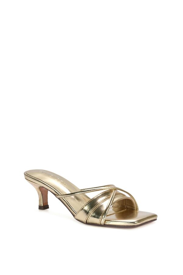 XY LONDON Mid Heeled Sandal Slip On Mules With Square Toe