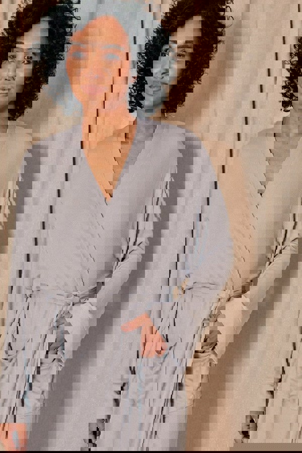 EcoVero Ribbed Robe in GreyNightwear