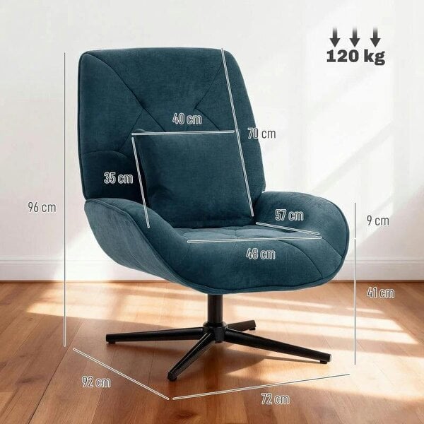 Accent Chair, Chenille Upholstered Swivel Armchair with Lumbar Pillow, High Back, Deep Seat and Metal Legs, Dark Green