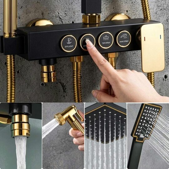Havendro Exposed Shower mixer Taps Black Bathroom Twin Head Square Bar set Wall Mounted