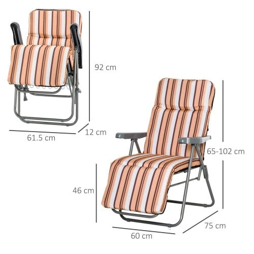 Bobobiy Reclining Garden Chair Set of 2, 5-Level Adjustable Zero Gravity Chairs with Cushions, Orange Stripe