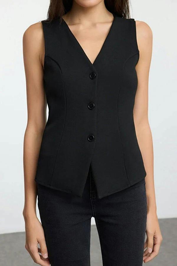 WOVCOR V-Neck Buttoned Flexible Knit Vest