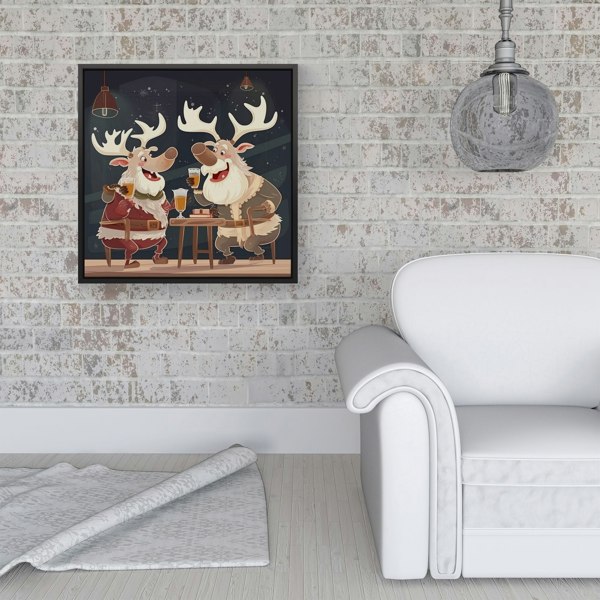 Warren Reed Reindeers Down The Pub Framed Canvas