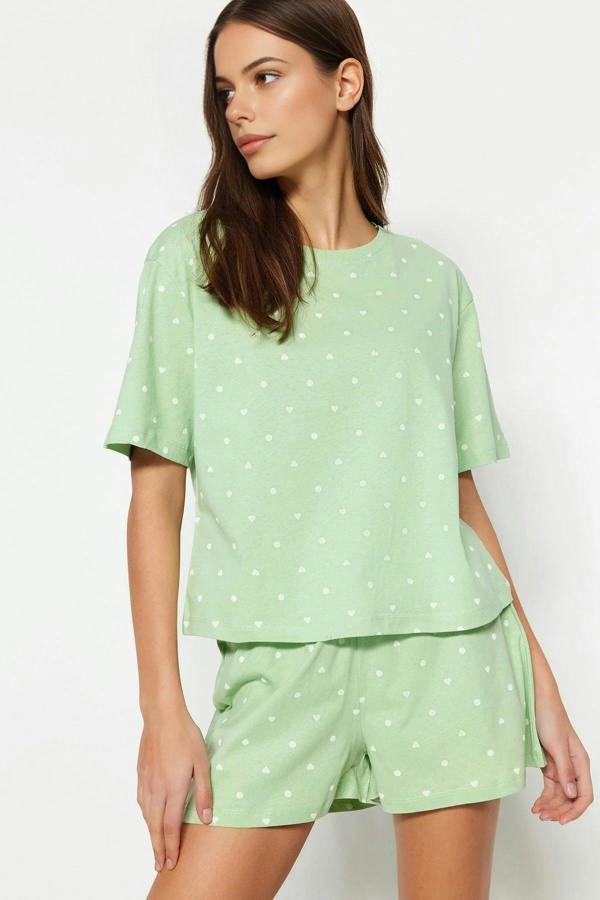 WOVCOR Polka Dot and Heart Print Short Pyjama Set