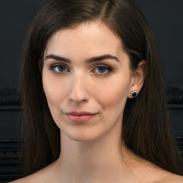 namana 925 Sterling Silver Cushion Shaped Blue Halo Stud Earrings for Women