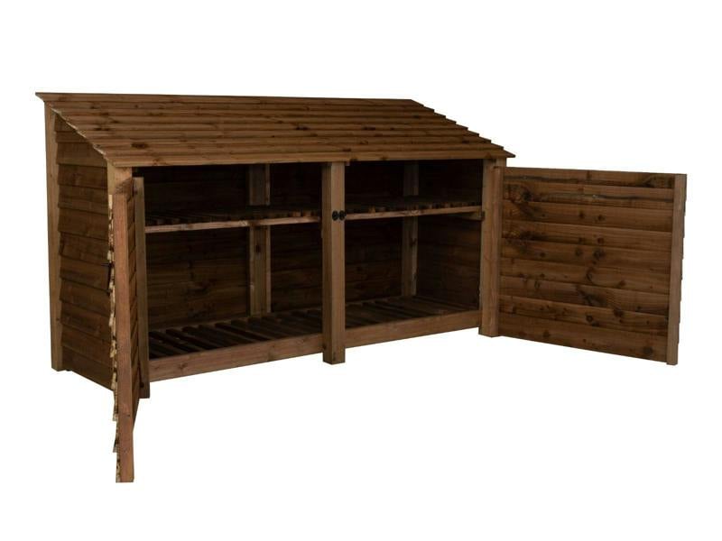 Arbor Garden Solutions Wooden Log Store with Doors and Shelf W-227cm, H-126cm or 180cm, D-88cm - Brown Finish