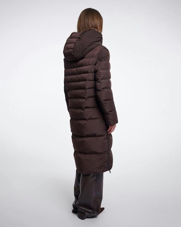 Rino & Pelle Keilafur Womens Long Padded Hooded Coat - Peated Brown Leopard | CHO | Designer Womens Padded Coat