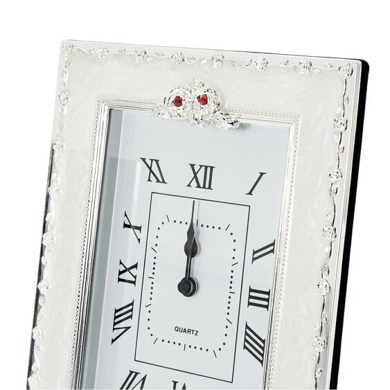Happy Homewares 40th Anniversary Clock with Silver Plated Roses and Red Diamantes