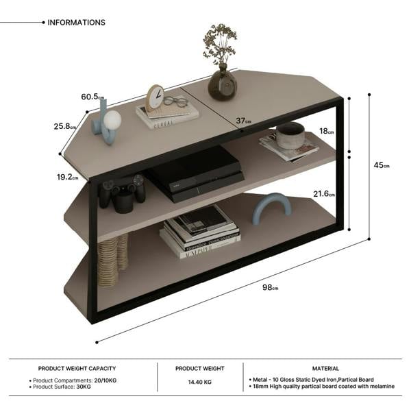 Decortie Modern Echo Corner TV Unit Versatile Design with Metal Frame and Shelf Media Centre 98cm