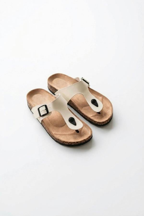 Wren Buckle Cork Toe Post Sandal - White_wb