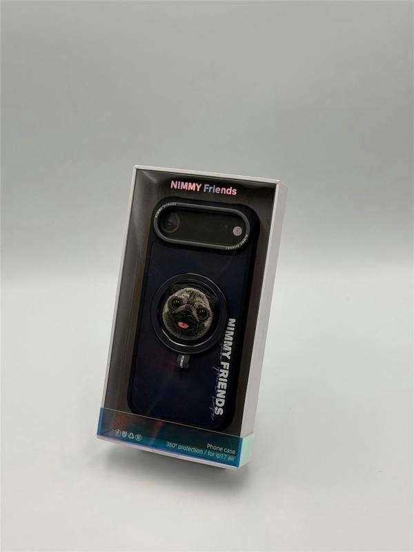Nimmy Friends Nimmy Big Eye Cute Pet Pug Dog Face Case with Detachable MagSafe Grip for iPhone 17 Air 6.5" Black Grey - N-XDY-CXZJZH-IP17-AIR-09-A