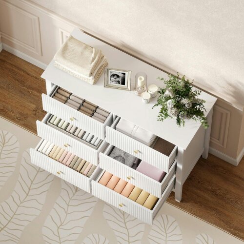 Wyld Haus Lezi Wooden White 6 Drawer Fluted Storage Dresser