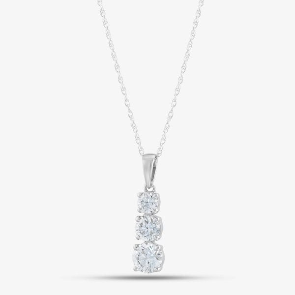 T. H. Baker 9ct White Gold Certified Lab Grown 1.00ct Brilliant Cut Diamond Three Stone Pendant Necklace LGP35531-100 (WG)