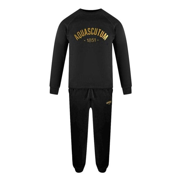 Aquascutum Mens Old School Crew Neck Tracksuit - Black