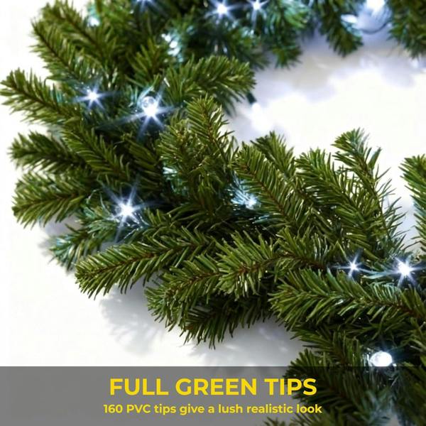 2m Green Pre-Lit Christmas Garland with Cool White LEDs and 160 PVC Tips for Indoor Display image 5