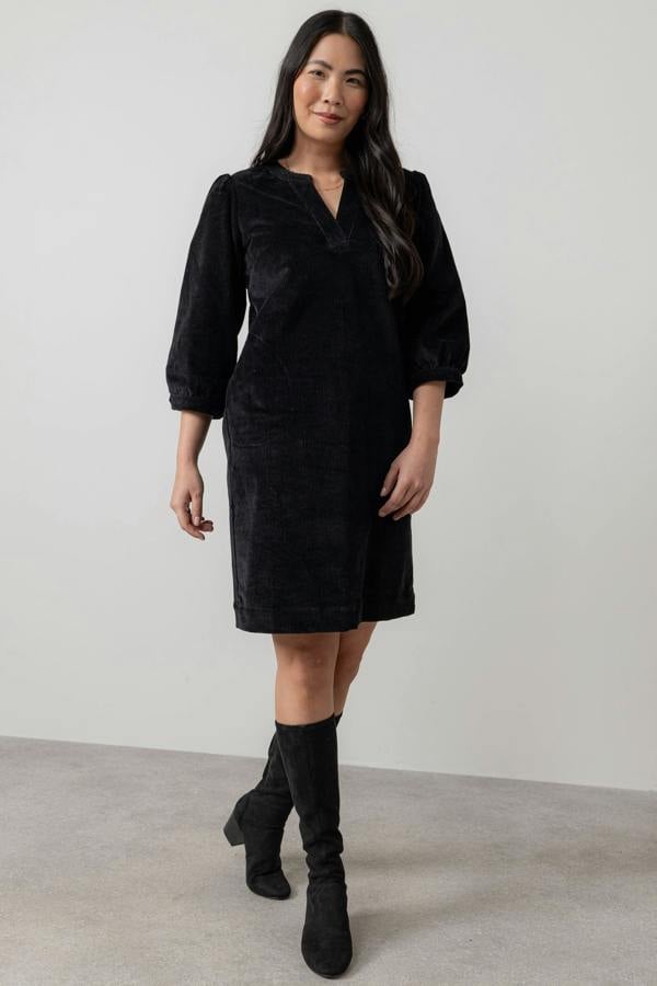 Lily & Me Harvest Stretch Jumbo Cord Shift Dress Black