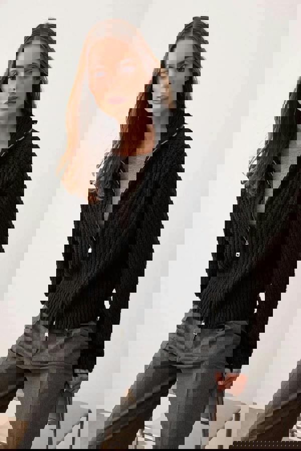 WOVCOR Soft-Textured Oversize Knit Cardigan with Zipper Detail