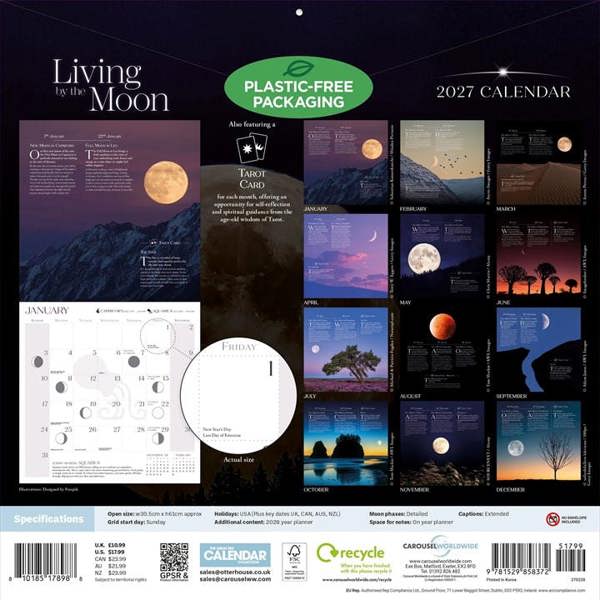 Living by the Moon Calendar 2027, Wall Calendars, Month To View, Lifestyle, Gift