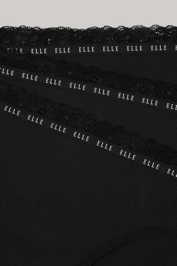 ELLE Multi Pack (3) Synthetic Rib Thongs in Black