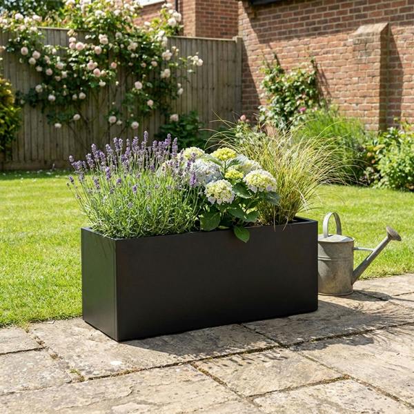Nicoman Galvanised Steel Black Trough Metal Planter - 80cm x 30cm