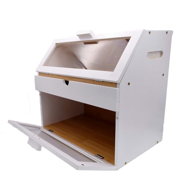 Maison des Cadeaux White 3 Compartment Bamboo Bread Bin