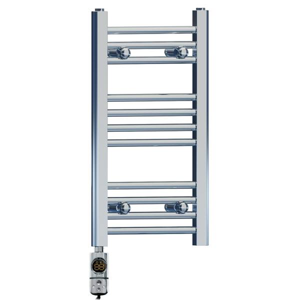 MYHOMEWARE 400 x 600 mm Chrome Electric Bathroom Towel Rail Radiator Heater With AF Thermostatic Electric Element Pre-Filled