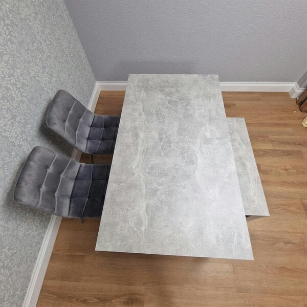 Kosy Koala Modern Grey Dining Table Set with 2 Grey Velvet Chairs and 1 Bench Dining Room Furniture