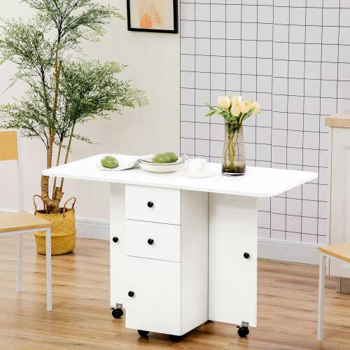 Wyld Haus Zibsa Wooden White Drop Leaf Dining Table With Storage For 6