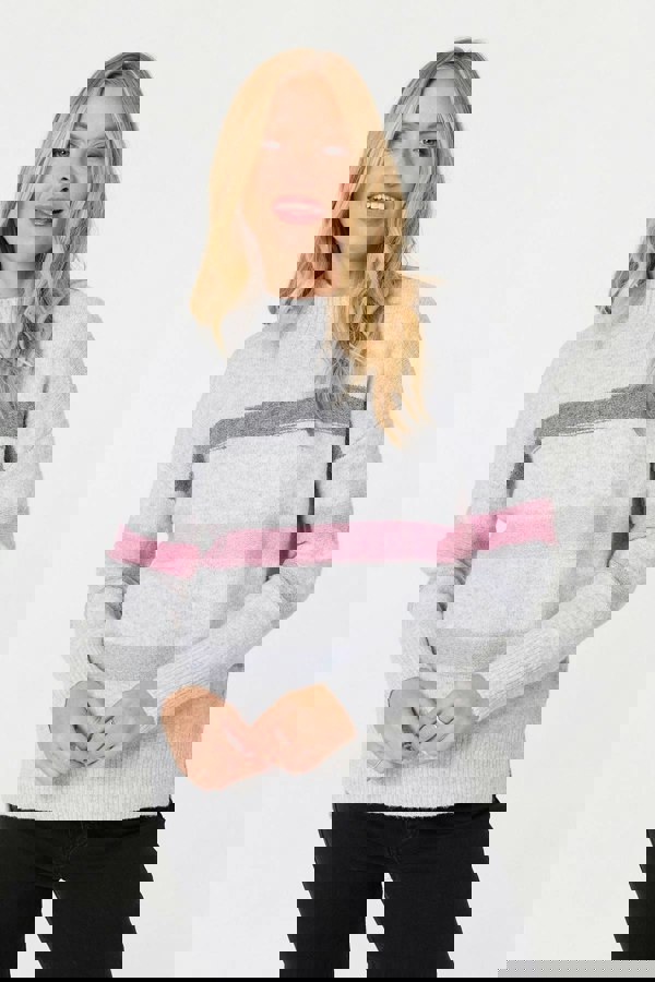 Grey | Striped High Neck Boxy Jumper