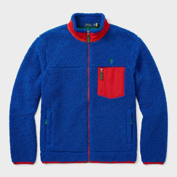 Ralph Lauren Pile Fleece Hybrid Jacket Blue Red Green