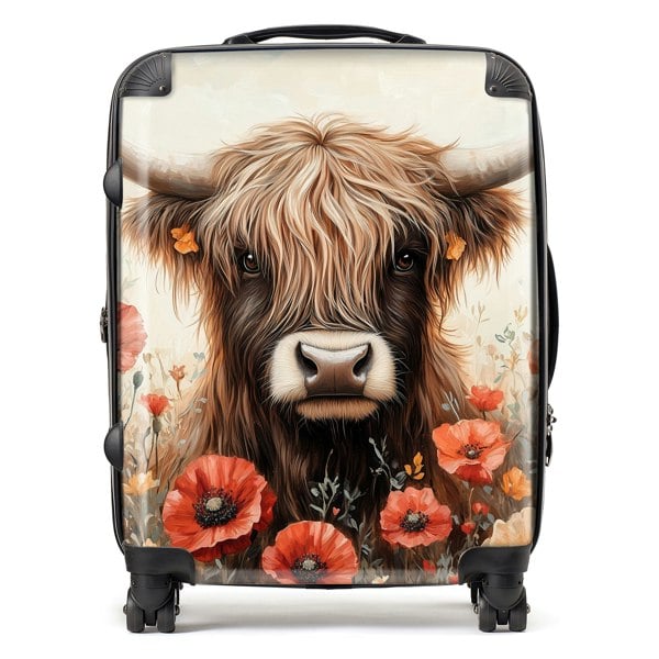 Warren Reed Highland Cow And Summer Flowers Suitcase