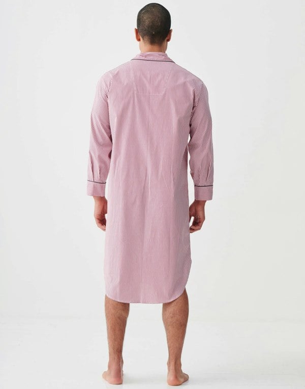 British Boxers Men's Crisp Cotton Nightshirt – St James Red Pinstripe