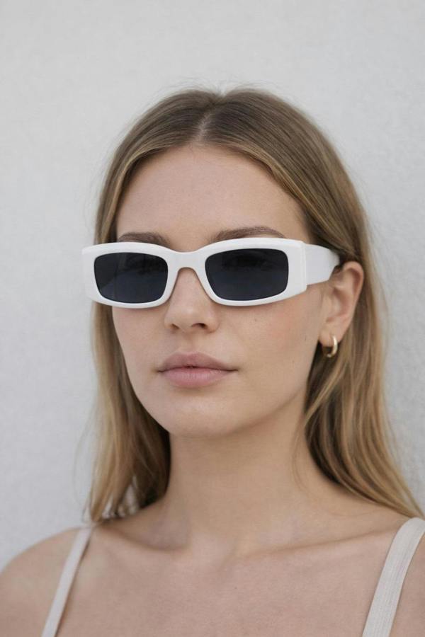 Chunky Rectangle Sunglasses with Extra Wide Arms in White - svnx