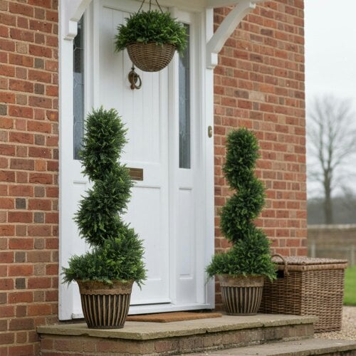 Wyld Haus Lurese Set Of 2 Artificial Spiral Cypress Style Topiary Trees In Pots 90cm