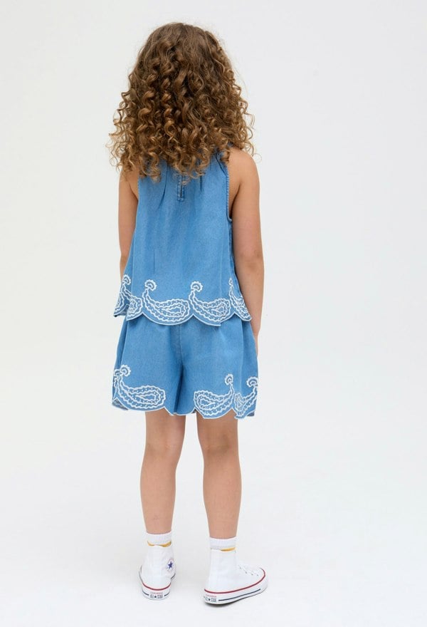 Kids Sue Scalloped Embroidered Hem Co-Ords Set In Blue - image 6