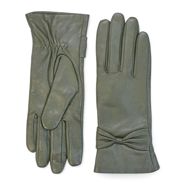 Infinity Leather Womens Italian Leather Winter Bow Design Soft Wool Lining Gloves - L-GLV-401