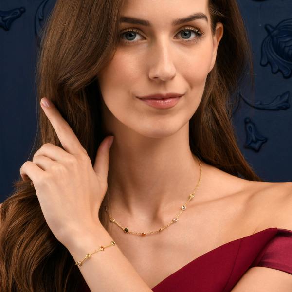 namana Gold Plated Sterling Silver Chain Necklace with Multi Coloured Cubic Zirconia Stones