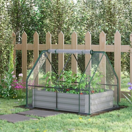 Bobobiy Raised Garden Bed with Greenhouse, Steel Planter Box with Plastic Cover, Dual Use for Flowers, Fruits and Herbs, 127L x 95W x 92H cm