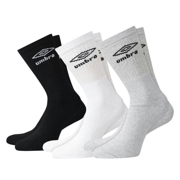 Umbro Mens Crew Socks (Pack of 3) - Black/White/Grey - 