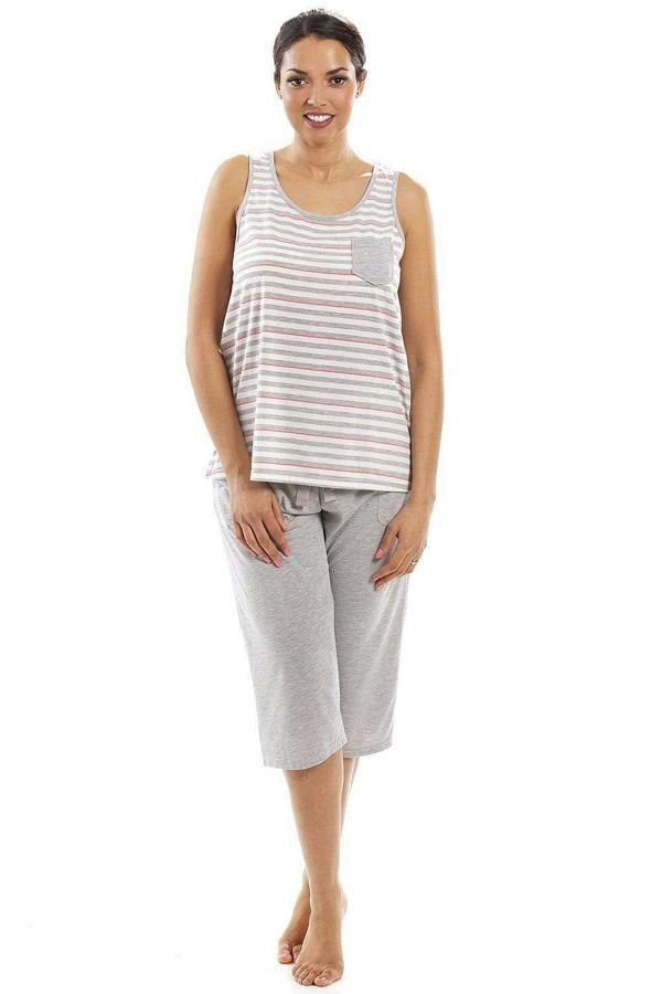 Womens Lightweight Striped Capri Bottom Pyjama Set 