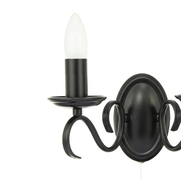 Traditional Wall Light Fixture with Pull Switch and Black Arms and Sconces Image 3