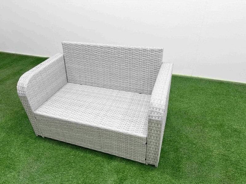 Fimous  6 Seater PE Wicker Rattan Furniture Sofa Sets with Oblong Coffee Table 2 Seater Love Sofa Side Table Light Grey