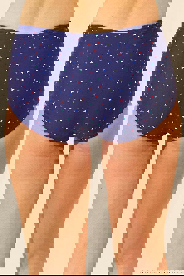 Ruched Navy Geo High Waist Brief Back